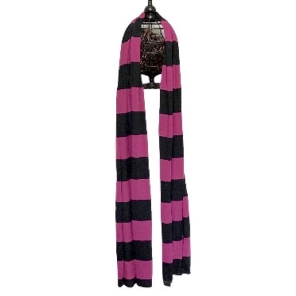 RUGBY Knit Scarf Black and Burgundy Striped Preppy Academia 80 x 14 inches - Picture 5 of 16